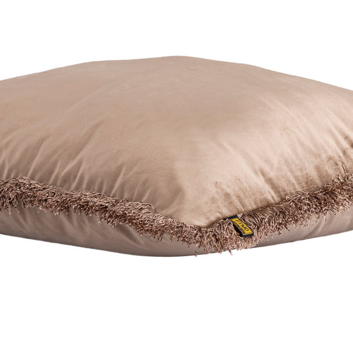 PTMD PTMD Nous Taupe Velvet Sierkussen Vierkant Met Franjes – Luxe Woondecoratie-Kussens-PTMD