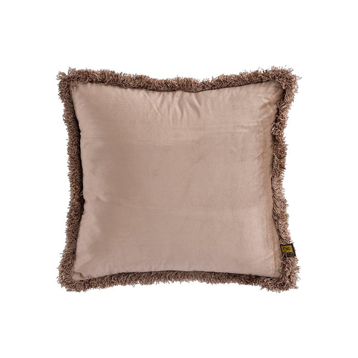 PTMD PTMD Nous Taupe Velvet Sierkussen Vierkant Met Franjes – Luxe Woondecoratie-Kussens-PTMD