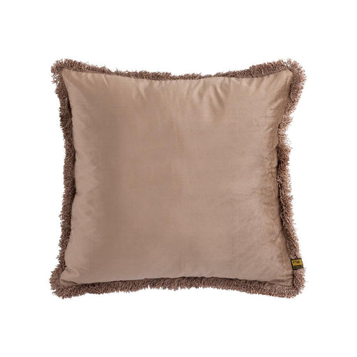 PTMD PTMD Nous Taupe Velvet Sierkussen Vierkant Met Franjes – Luxe Woondecoratie-Kussens-PTMD