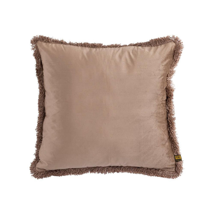 PTMD PTMD Nous Taupe Velvet Sierkussen Vierkant Met Franjes – Luxe Woondecoratie-Kussens-PTMD