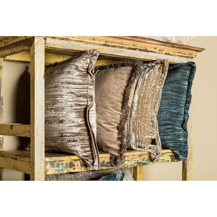 PTMD PTMD Senny Beige Velvet Sierkussen Vierkant Met Ruffle Rand – Luxe Woondecoratie-Kussens-PTMD