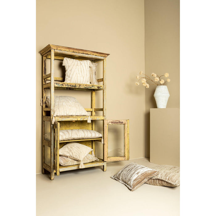 PTMD PTMD Senny Beige Velvet Sierkussen Vierkant Met Ruffle Rand – Luxe Woondecoratie-Kussens-PTMD