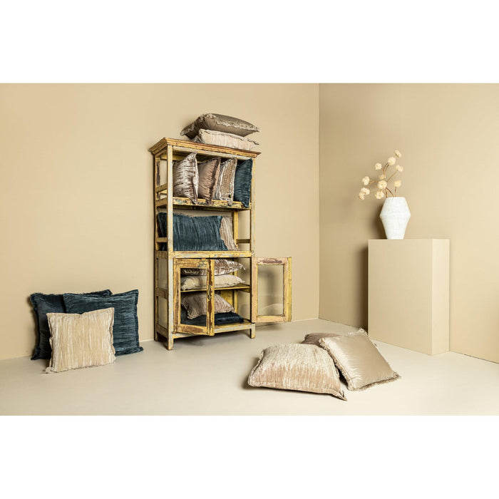 PTMD PTMD Senny Taupe Velvet Sierkussen Vierkant Met Ruffle Rand – Luxe Woondecoratie-Kussens-PTMD