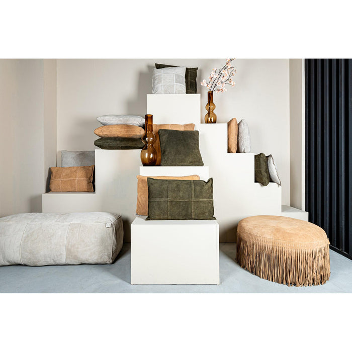 PTMD PTMD Suky Bruin Suède Leer Sierkussen Vierkant – Luxe Woondecoratie-Kussens-PTMD