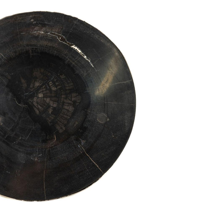 PTMD Rillix Zwart Versteend Hout Bijzettafel Nickel Rond-Bijzettafels-PTMD