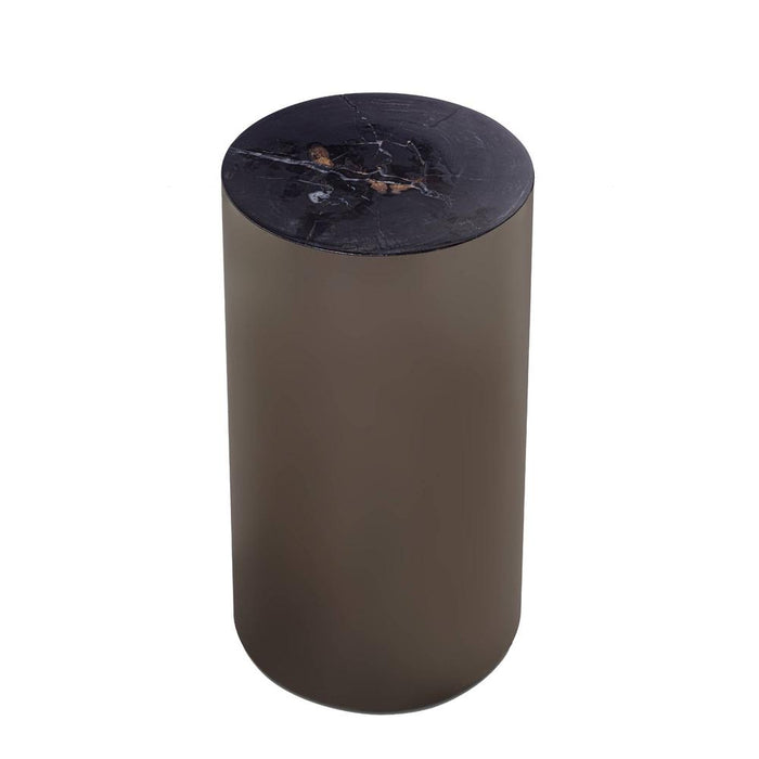 PTMD Rillix Zwart Versteend Hout Bijzettafel Nickel Rond-Bijzettafels-PTMD