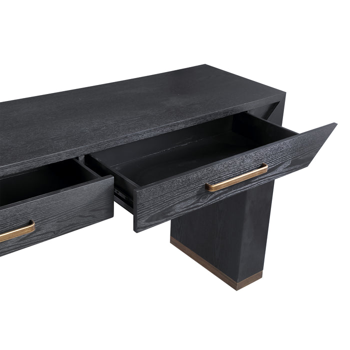 PTMD Tiess Zwart Houten Fineer Bijzettafel 2 Laden-Bijzettafels-PTMD