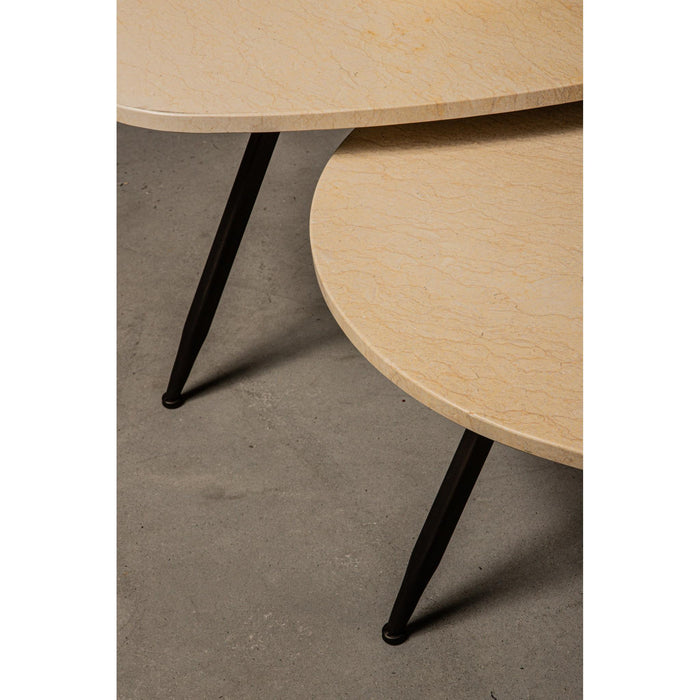 PTMD Veria Set of 2 Salontafels Beige Marmer-Salontafels-PTMD