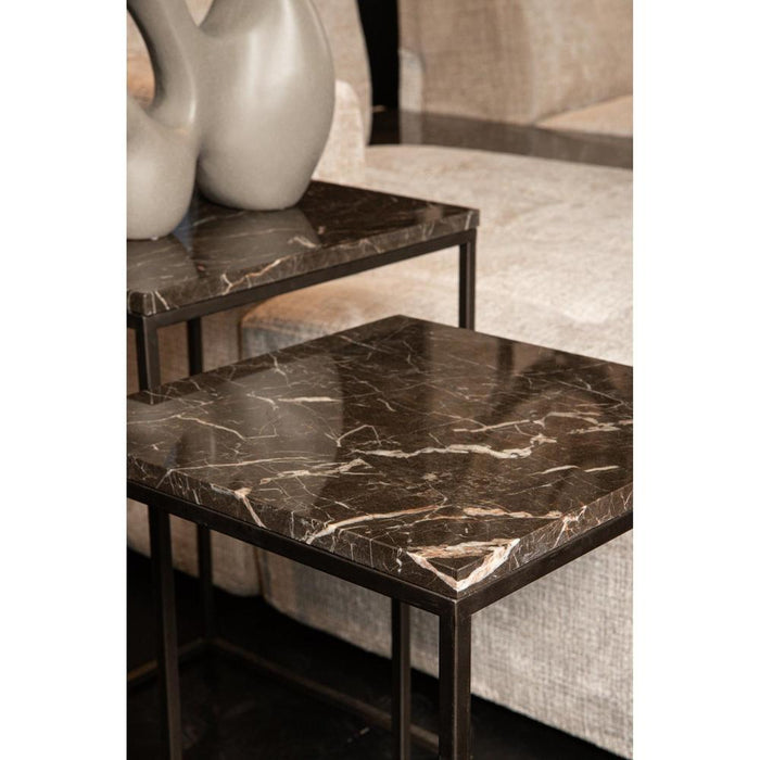 PTMD Volos Set of 2 Bijzettafels Bruin Marmer-Bijzettafels-PTMD