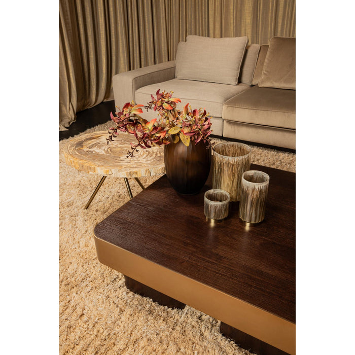 PTMD Warren Salontafel 90x90x31 Bruin Hout Goud Metaal-Salontafels-PTMD