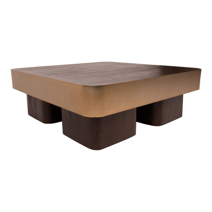 PTMD Warren Salontafel 90x90x31 Bruin Hout Goud Metaal-Salontafels-PTMD