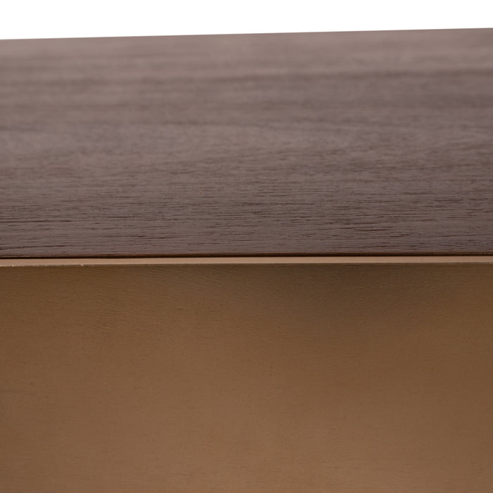 PTMD Warren Salontafel 90x90x31 Bruin Hout Goud Metaal-Salontafels-PTMD