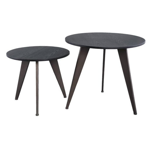 PTMD Werdy Zwart Ijzer Coffeetable Fineer Top Rond sv2-Salontafels-PTMD