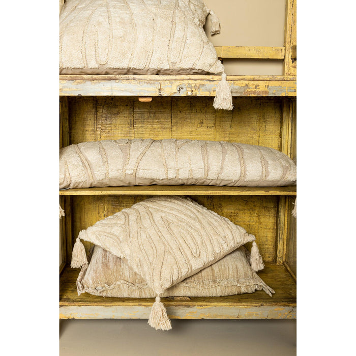 PTMD Zalie Natuurlijk Cottoncushion Zebra Fringes Vierkant s-Kussens-PTMD