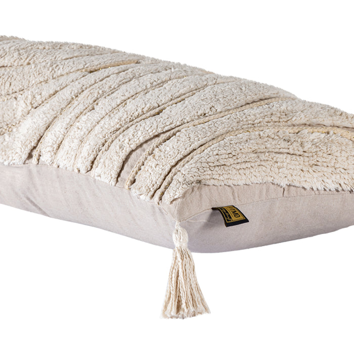 PTMD Zalie Natuurlijk Cottoncushion Zebra Fringes Vierkant s-Kussens-PTMD