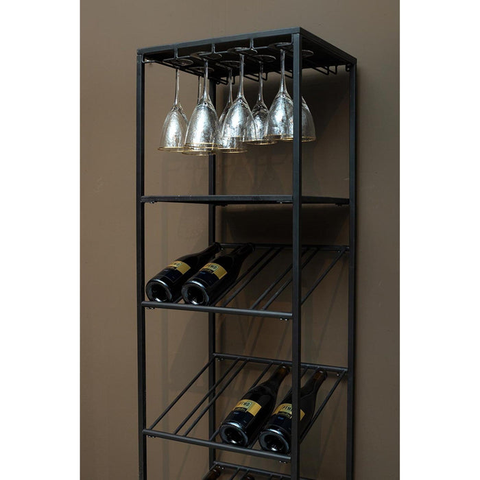 PTMD Zalig Zwart Ijzer Winerack Glases And Bottles Rect-Wijnrekken-PTMD