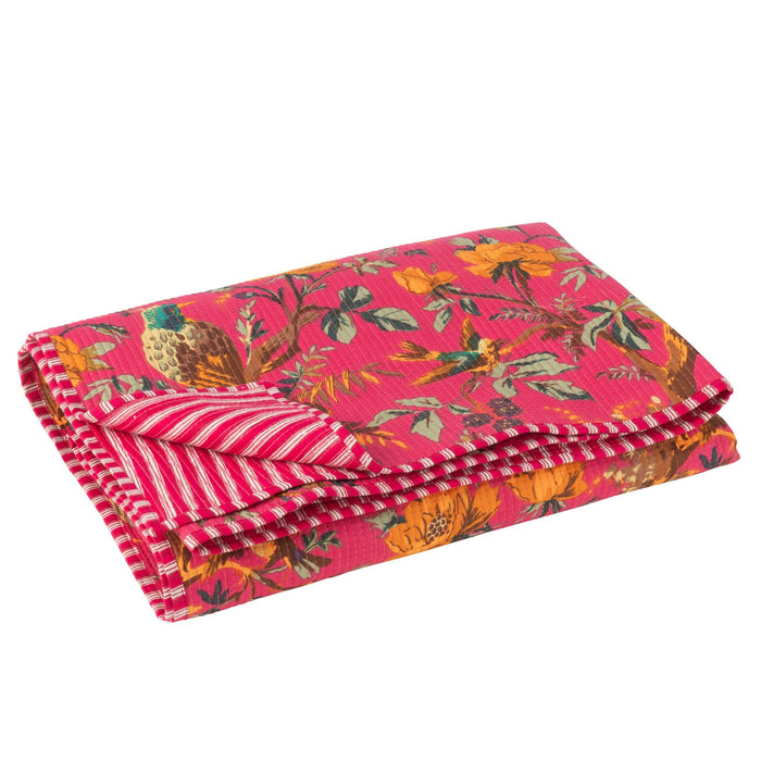 Plaid Birds/Flowers Cotton Velvet Pink 180x1x130-Plaid-J-Line