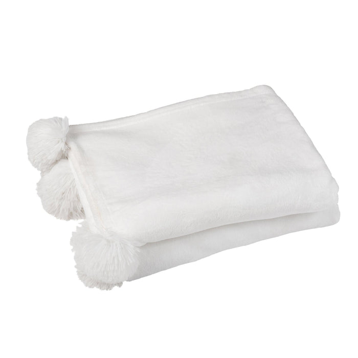 Plaid Pompom Polyester White 130x1x170-Plaid-J-Line