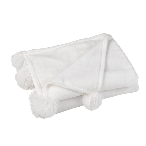 Plaid Pompom Polyester White 130x1x170-Plaid-J-Line
