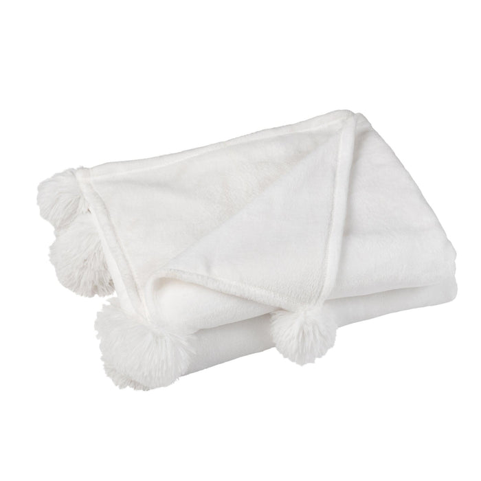 Plaid Pompom Polyester White 130x1x170-Plaid-J-Line