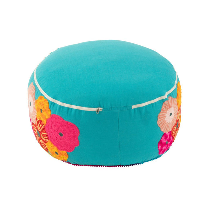 Poef Blauw Polyester Geborduurde Bloemen 50 cm 50x50x10 cm-Poefs-J-Line