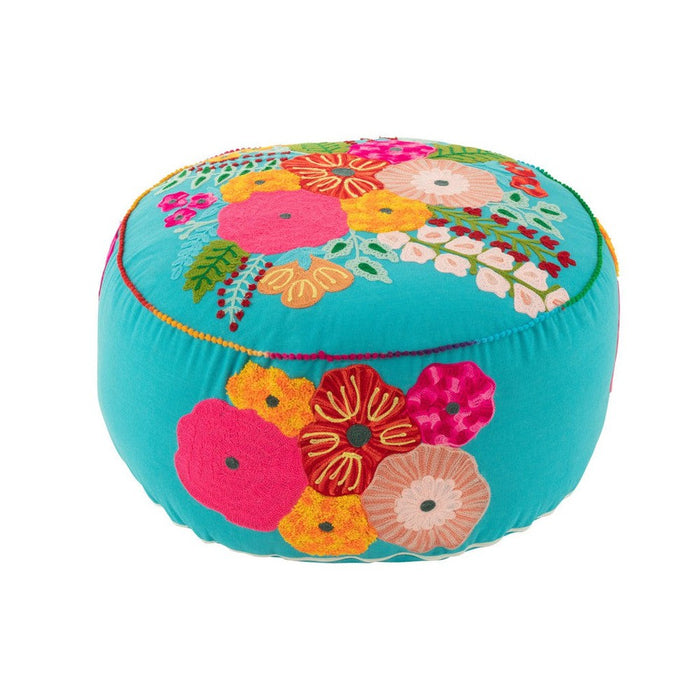 Poef Blauw Polyester Geborduurde Bloemen 50 cm 50x50x10 cm-Poefs-J-Line