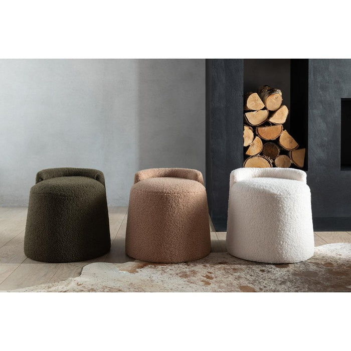 Poef Bruin Bouclé Teddy Rond 40 cm-Poefen-J-Line