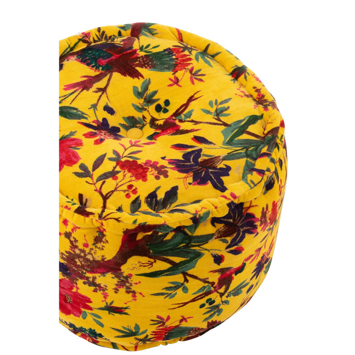 Poef Geel Katoen Velvet Vogels Rond 40 cm-Poefen-J-Line