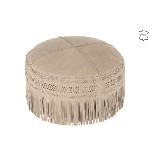 Poef Grijs Leer Franje Rond 54 cm-Poefen-J-Line