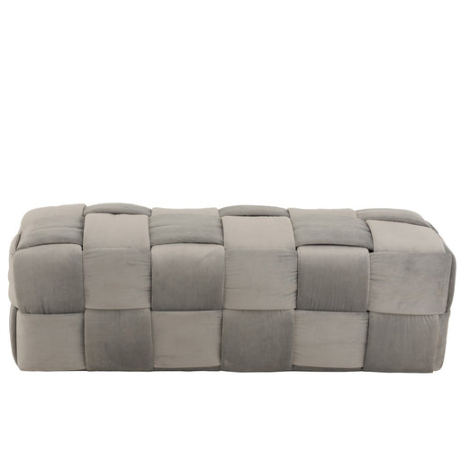 Poef Grijs Stof en Multiplex Hout 42 cm-Poefs-J-Line