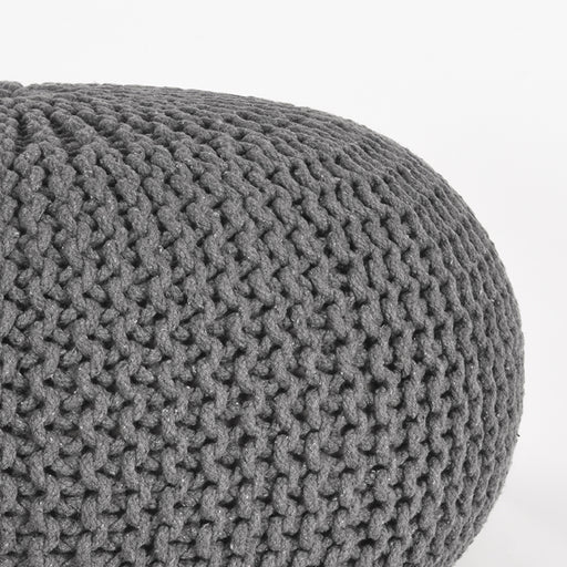 Poef Knitted Donkergrijs Katoen L 70x70x35 cm-Poefs-LABEL51