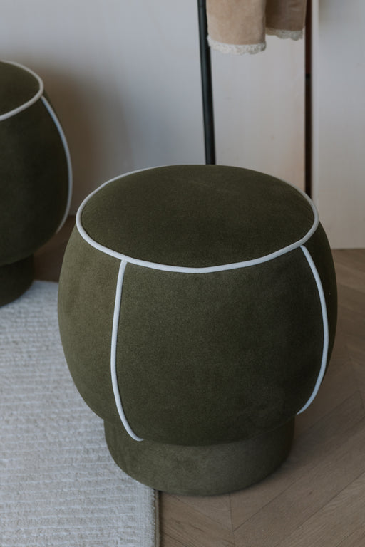 Poef Marina Polyester, Hout Groen Ø45x48 cm-Krukken-Creating Home
