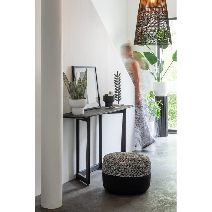 Poef Miami Strip Zwart Polyester 50 cm-Poefen-J-Line