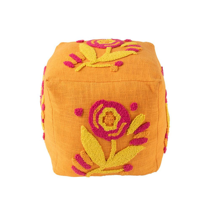 Poef Oranje Katoen Bloemen Vierkant 40 cm 40x40x40 cm-Poefs-J-Line