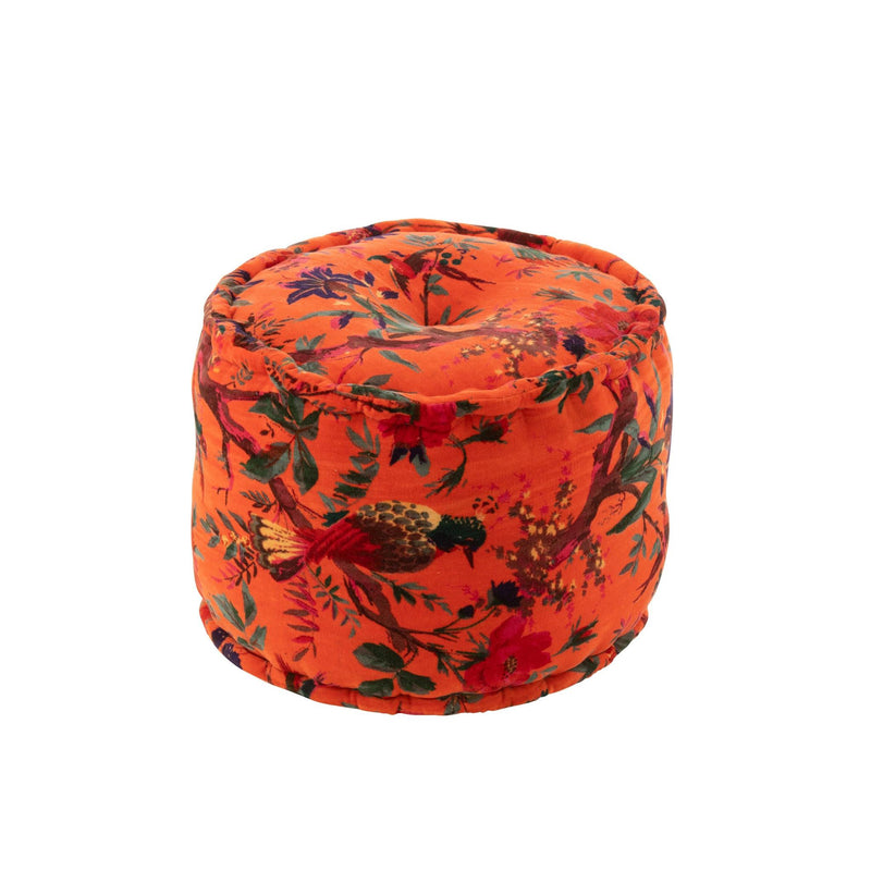 Poef Oranje Katoen Velvet Vogels Rond 40 cm 40x40x30 cm-Poefs-J-Line