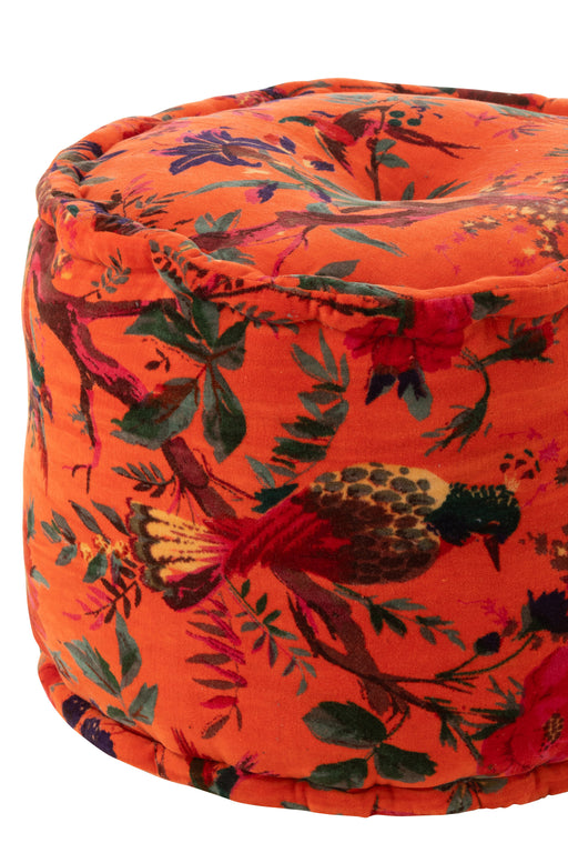 Poef Oranje Katoen Velvet Vogels Rond 40 cm-Poefen-J-Line
