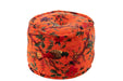 Poef Oranje Katoen Velvet Vogels Rond 40 cm-Poefen-J-Line