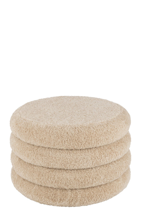 Poef Rond Teddy Polyester Beige 65 cm 65x65x40 cm-Poefs-J-Line