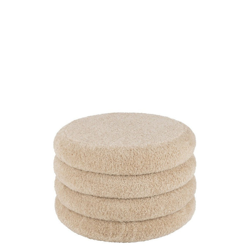 Poef Rond Teddy Polyester Beige 65 cm 65x65x40 cm-Poefs-J-Line
