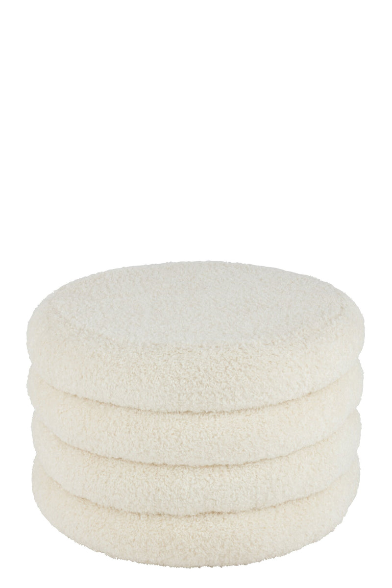 Poef Rond Teddy Polyester Wit 65 cm 65x65x40 cm-Poefs-J-Line