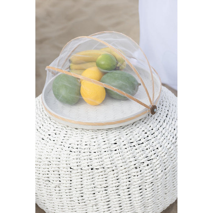 Poef Rond Wit Kunststof Geweven 50 cm - Uni-Poefen-J-Line