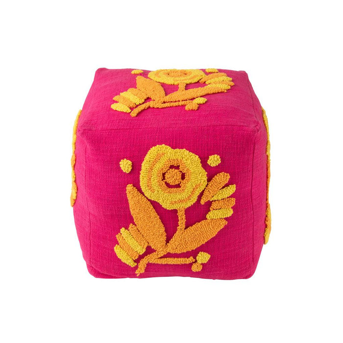 Poef Roze Katoen Bloemen Vierkant 40 cm-Poefen-J-Line