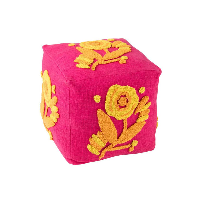 Poef Roze Katoen Bloemen Vierkant 40 cm-Poefen-J-Line