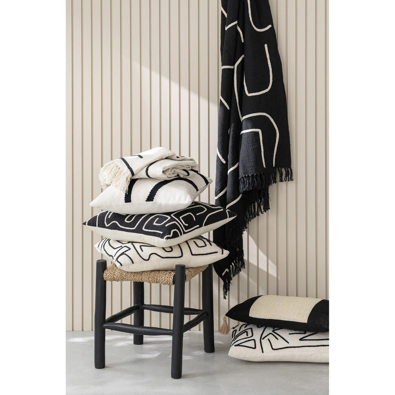 Poef Vierkant Teakhout Zeegras Zwart/Naturel 40 cm 40x40x45 cm-Poefs-J-Line