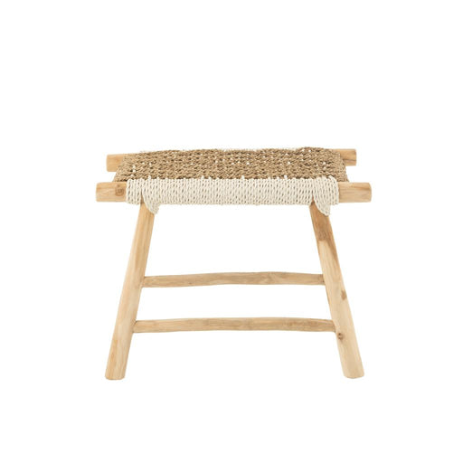 Poef Waverly Teakhout Naturel/Wit 38 cm 38x60x45 cm-Poefs-J-Line