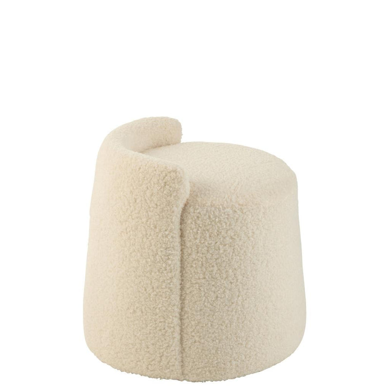 Poef Wit Bouclé Teddy Rond 40 cm 40x40x38 cm-Poefs-J-Line