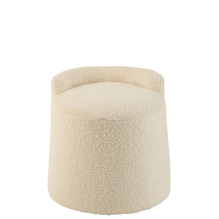 Poef Wit Bouclé Teddy Rond 40 cm-Poefen-J-Line
