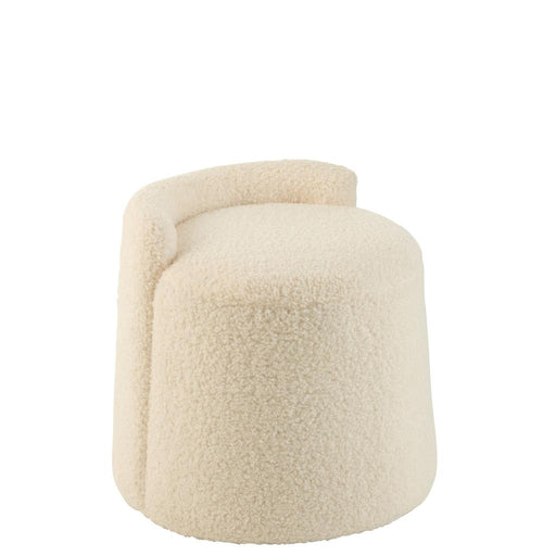 Poef Wit Bouclé Teddy Rond 40 cm-Poefen-J-Line
