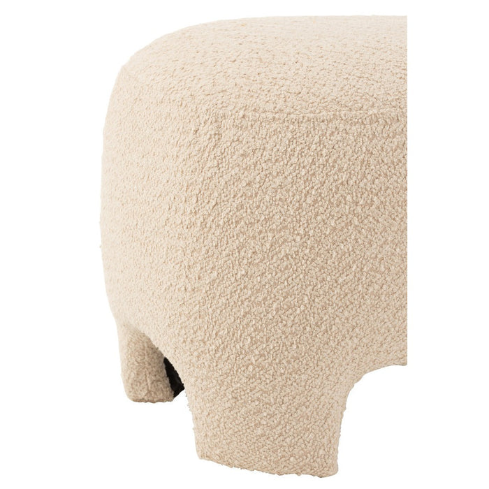 Poef Wit Gebreid Stof en Hout 41 cm-Poefen-J-Line