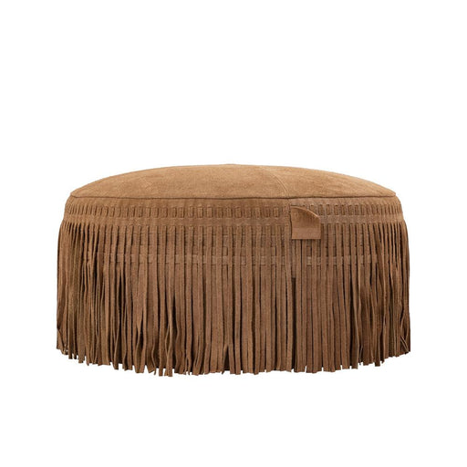 Poefen Eleora Camel Suède Leer Poef Franjes Rond S-Poefen-PTMD